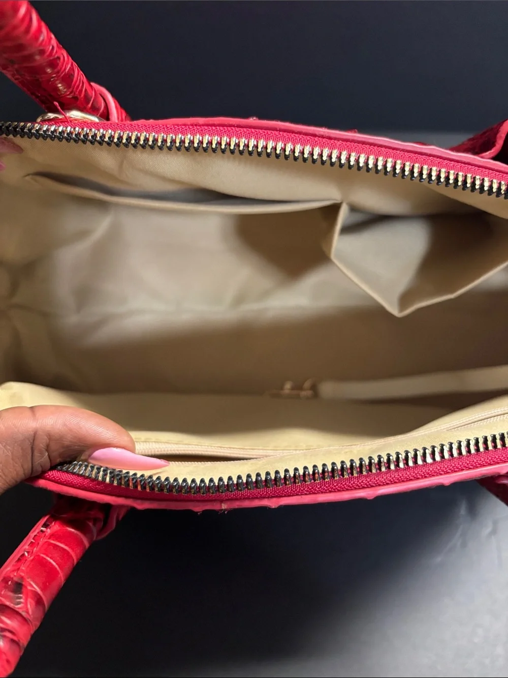 Croc-Embossed Red Dome Satchel Handbag